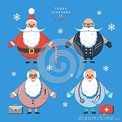 Today everyone is Santa. Color vector illustration. Vector Illustration