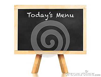 Today's menu word on blackboard with easel and reflection on whi Stock Photo