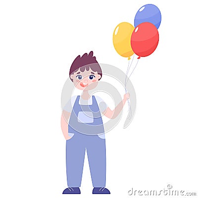 Toddler boy. Baby boy with balloons of different colors. Vector Illustration