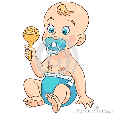 Cartoon toddler baby with toys Vector Illustration