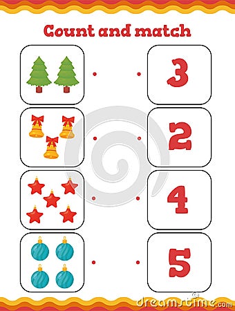 Toddler education games. Preschool or kindergarten Christmas worksheet. Vector Illustration