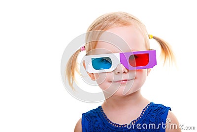 Toddler girl wearing 3D glasses Stock Photo