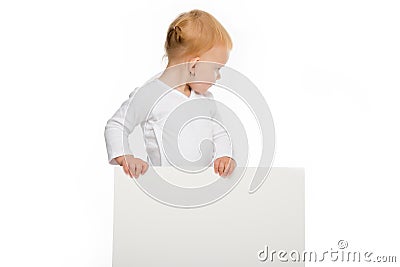 toddler holding blank banner Stock Photo