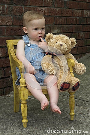 Toddler and Teddy Stock Photo