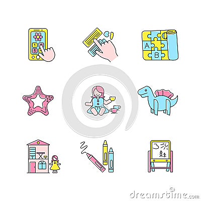 Toddler toys RGB color icons set Vector Illustration