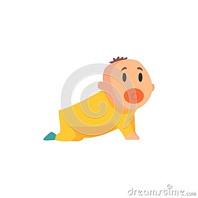 Toddler In Yellow Clothes Crawling Screaming,Part Of Family Members Series Of Cartoon Characters Vector Illustration