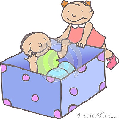 Toddlers with box Vector Illustration