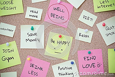Todo list for wellbeing on post it note Stock Photo