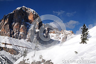 Tofane mountain group, Tofana di Mezzo, Tofana di Dentro, Tofana di Rozes, Dolomites, Cortina d`Ampezzo, Italy Stock Photo