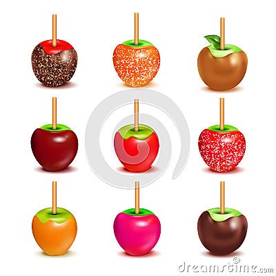 Toffee Candy Apples Assortment Set Vector Illustration