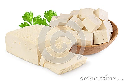 Tofu cheese isolated on white background with clipping path and full depth of field, Stock Photo