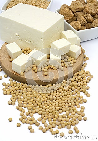 Tofu cheese and soy beans Stock Photo