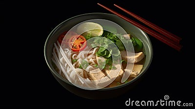 Tofu and chicken bowl with noodles Generative AI Stock Photo