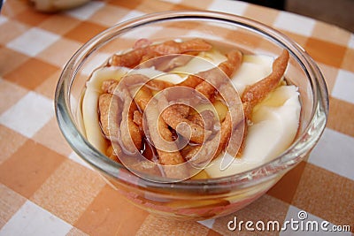 Tofu Dessert, Bean junket eaten hot with gingered syrup and mini Stock Photo