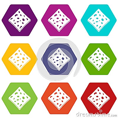 Tofu fresh block icon set color hexahedron Vector Illustration