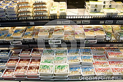 Tofu products on store shelves Editorial Stock Photo