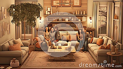 together cozy family Cartoon Illustration