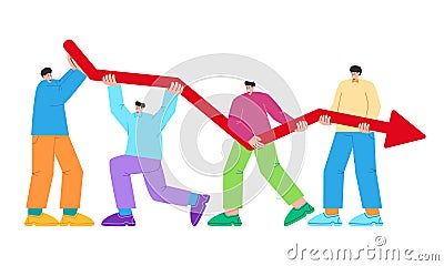 Together holding chart decrease going down arrow red cooperation teamwork colorful action teen casual flat style Vector Illustration