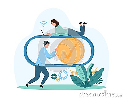 Toggle switch bar, control panel with settings or interface menu, tiny people move slider Vector Illustration