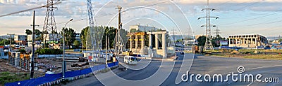 Togliatti, Samara region, Russia - July 01, 2019: Morning panoramic view of the road junction under construction. Editorial Stock Photo