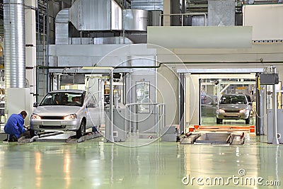 Test of new cars Lada Kalina at factory Editorial Stock Photo