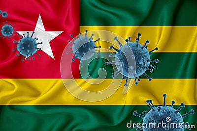 Togo flag. Blue viral cells, pandemic influenza virus epidemic infection, coronavirus, infection concept. 3d-rendering Stock Photo