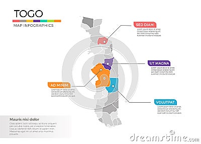 Togo map infographics vector template with regions and pointer marks Vector Illustration