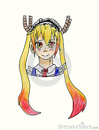 Tohru character from Miss Kobayashi`s Dragon Maid Japanese manga series, Cartoon Illustration