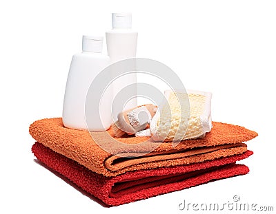 Toilet articles on white background Stock Photo