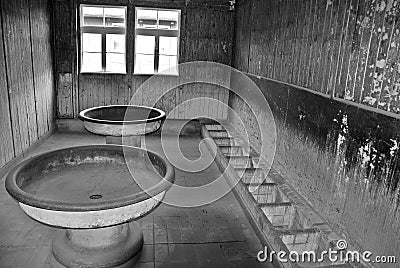 Toilet barrack in Sachsenhausen nazi camp Editorial Stock Photo