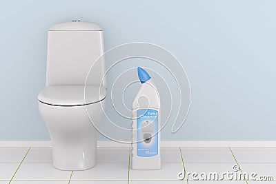 Toilet bottle cleaner and water closet. 3D illustration Cartoon Illustration