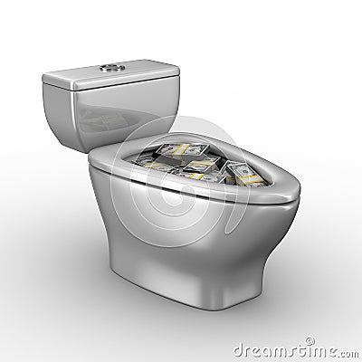 Toilet bowl full of money Stock Photo