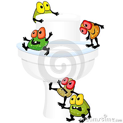 Toilet bowl with germs Vector Illustration