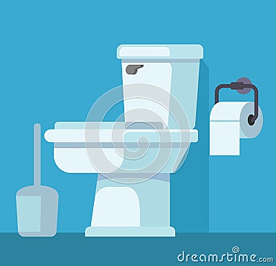 Toilet bowl and toilet paper. Vector Illustration