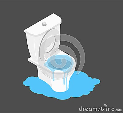 Toilet clogged Isometry. Leakage canalization. Litter in WC Vector Illustration