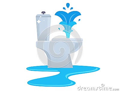 the toilet is clogged and water spills onto the floor. flooding the room. Vector Illustration