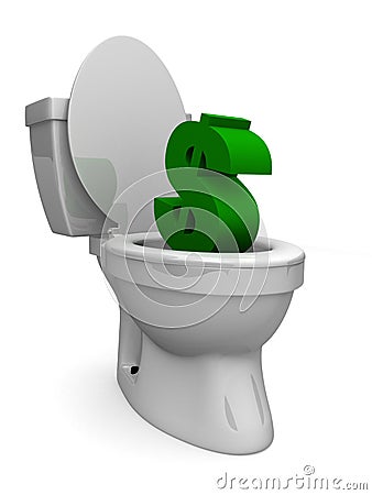 Toilet and dollar Cartoon Illustration