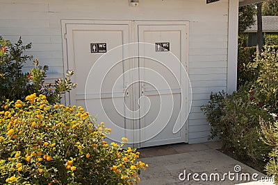 toilet door, male and female genders, wc, bathroom with wall. Art design public toilet template concept man and woman gender Stock Photo