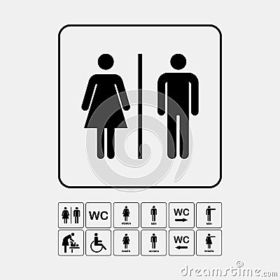 Toilet door wall plate. Original WC icon. Sign. Vector Illustration