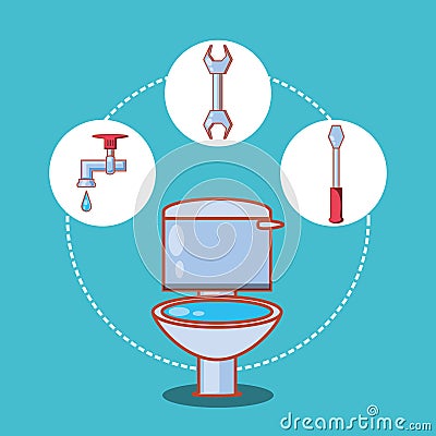 Toilet with home repair icons Vector Illustration