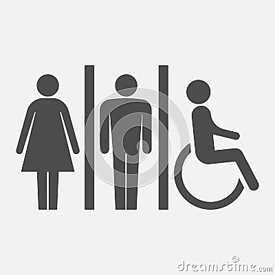 Toilet icons. Man woman handicap.Restroom bathroom in a public area navigation. Vector illustration Vector Illustration