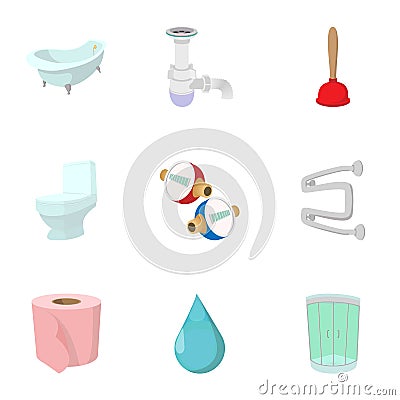 Toilet icons set, cartoon style Vector Illustration