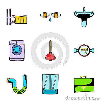 Toilet icons set, cartoon style Vector Illustration