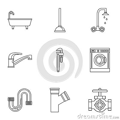 Toilet icons set, outline style Vector Illustration