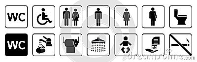 Toilet icons set, toilet signs, WC signs collection, restroom â€“ vector Vector Illustration