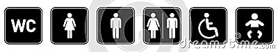 Toilet icons set. Women, men, baby and disabled human symbol Vector Illustration