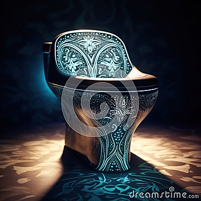 A toilet with intricate designs on it, AI Stock Photo