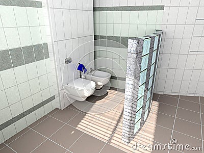 Toilet in modern washroom Cartoon Illustration