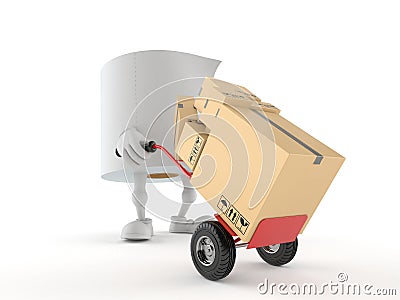 Toilet paper character with hand truck Cartoon Illustration