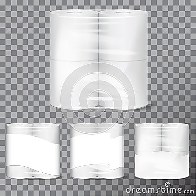 Toilet paper package mock up with transparent wrapping. Vector illustration template Vector Illustration